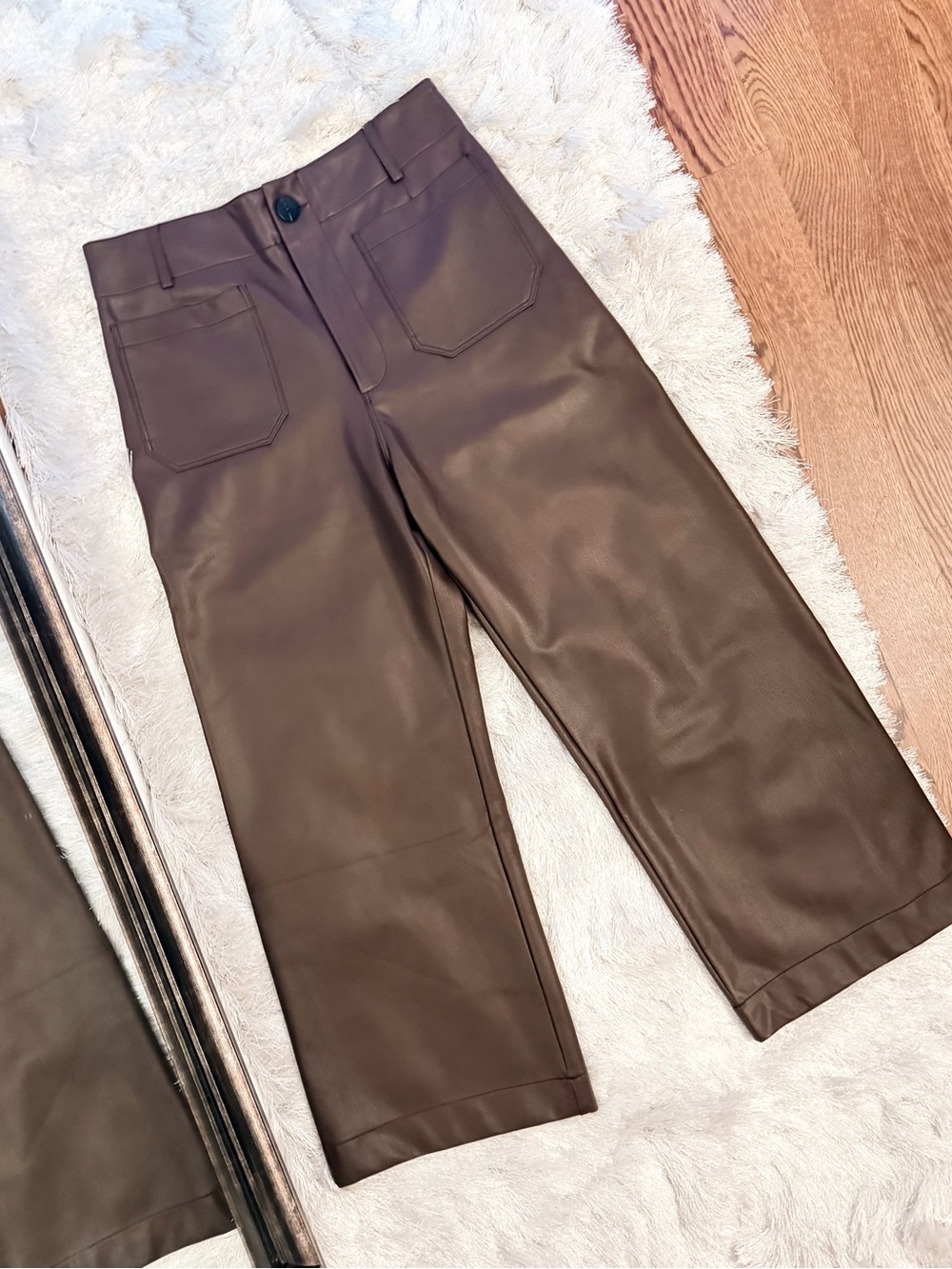 Anthropologie Maeve Colette Faux-Leather Wide-Leg Crop Pants in Chocolate Brown - Picture 2 of 5
